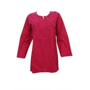 Mogul Womans Indian Tunic Blouse Hand Embroided  Pink Cotton Kurta  Top Shirt