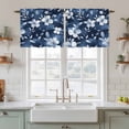 thumbnail image 2 of Navy Blue Spring Floral Tier Curtains, Summer Flowers Watercolor Botanical Light Filtering Kitchen Curtains, 2Pcs Rod Pocket Half Window Treatments Panels for Sink Cafe Cabinet Camper 27.5x24 Inches, 2 of 9