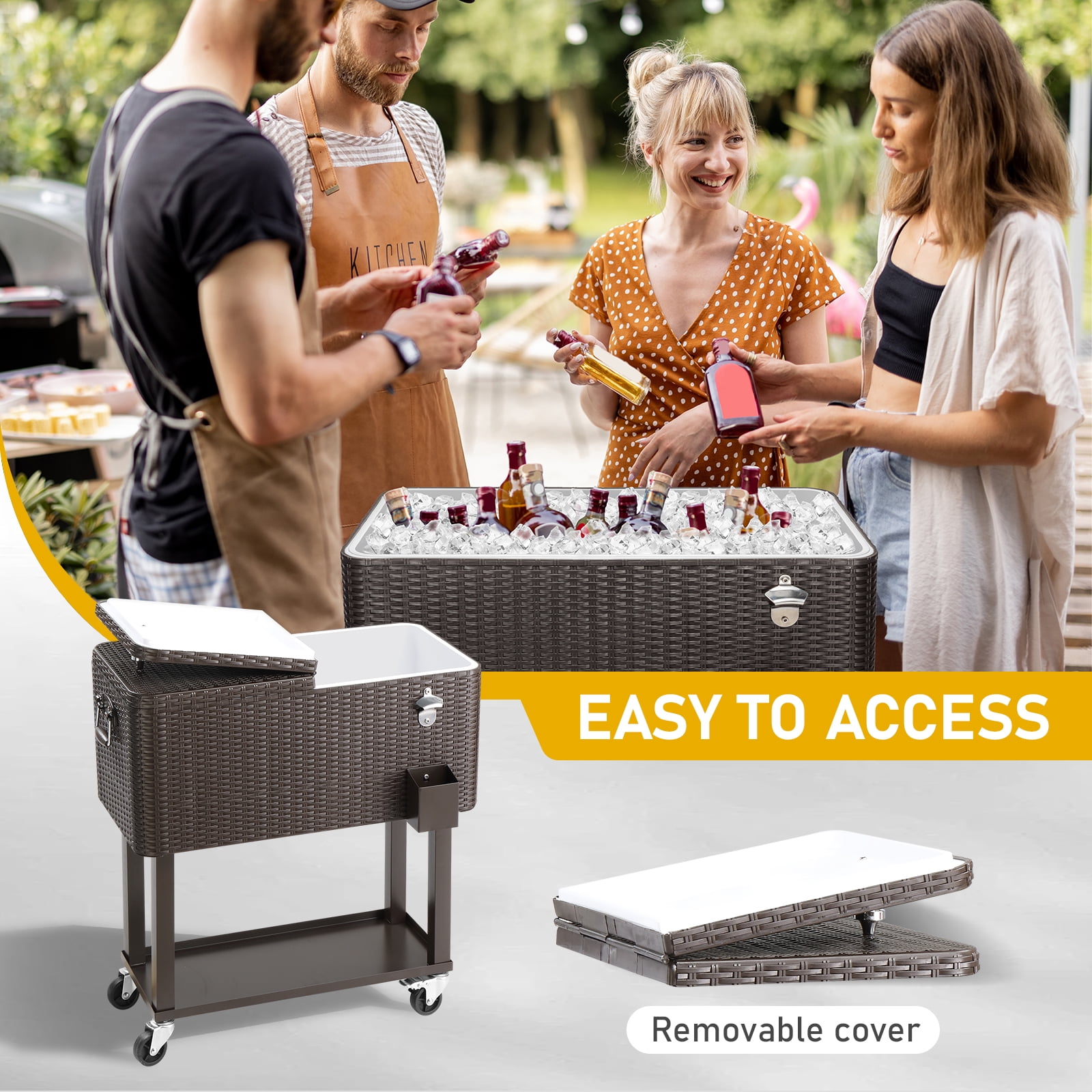 80QT Rattan Cooler with Shelf, Sturdy Design and Dual Cooling Functions