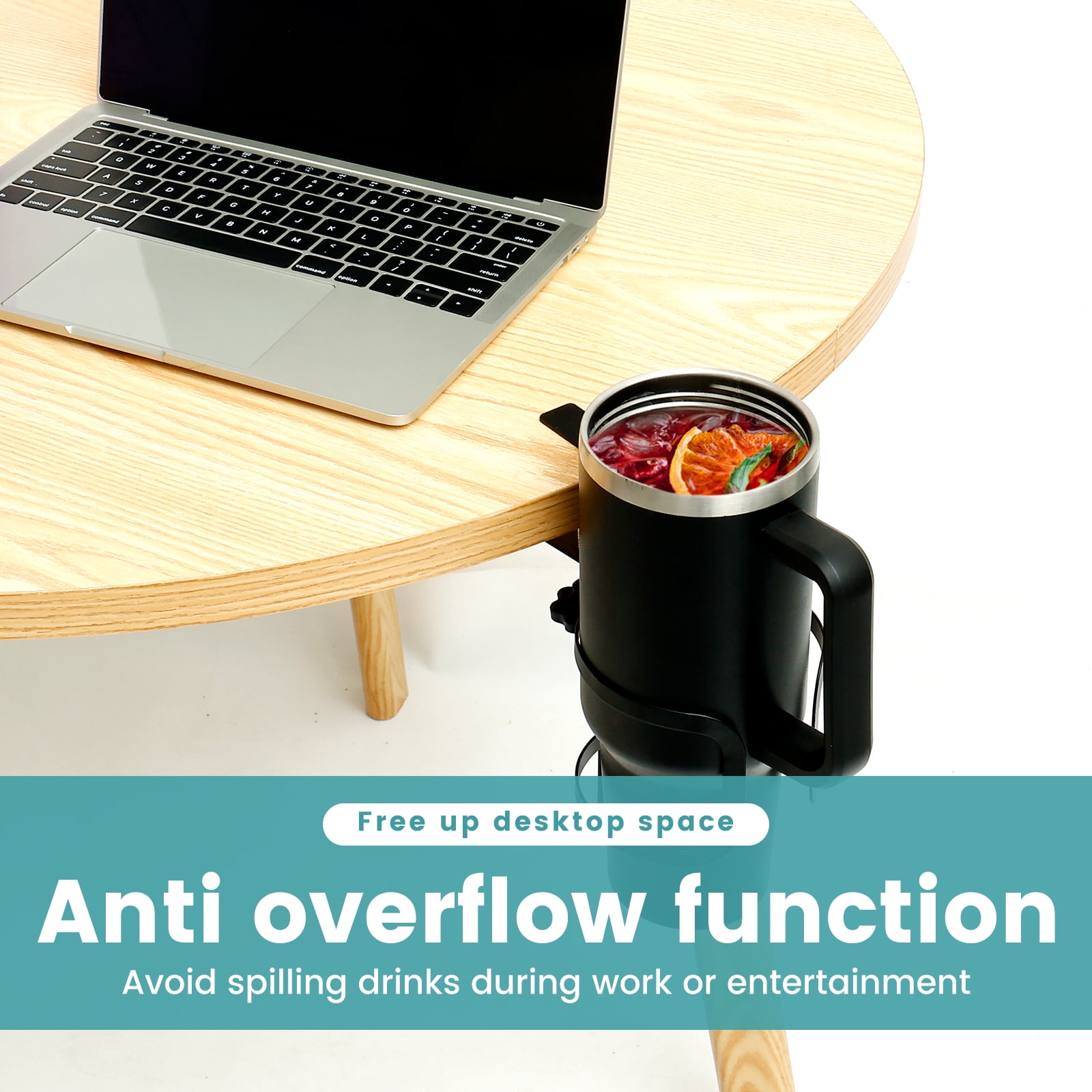 Large Desk Cup Holder Versatile Leak Proof Clip On Table Cup Holder Stable Adjustable Mug Headphone Organizer for Desk Use