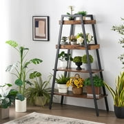 VECELO 4-Tier Ladder Shelf Storage Shelving for Living Room/Home/ Office, Brown