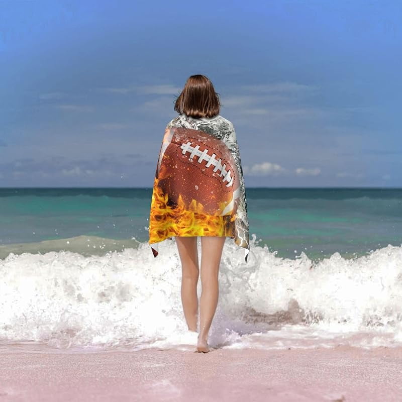 American Football Beach Towel Large Sand Free Quick Dry Ball Sport Bath Towels Gift for Men Boys Pool Bathroom Swimming Travel