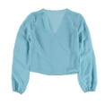 thumbnail image 2 of BAR III $59 Womens New Aqua Ruffled V Neck Long Sleeve Button Up Top M B+B, 2 of 2
