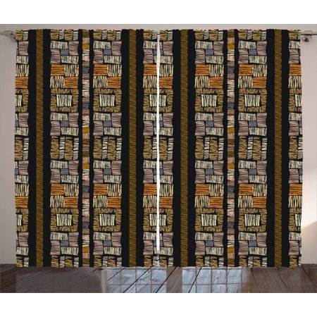 Bohemian Themed Living Room Zambia Curtains 2 Panels Set, Authentic Bohemian African Primitive Striped Grunge Fashion Culture Artsy Pattern, Window Drapes for Living Room Bedroom, 108W X 84L Inches, Multicolor, by Ambesonne ()