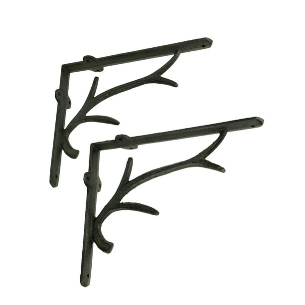 Brown Cast Iron Deer Antler Wall Shelf Brackets Set of 2