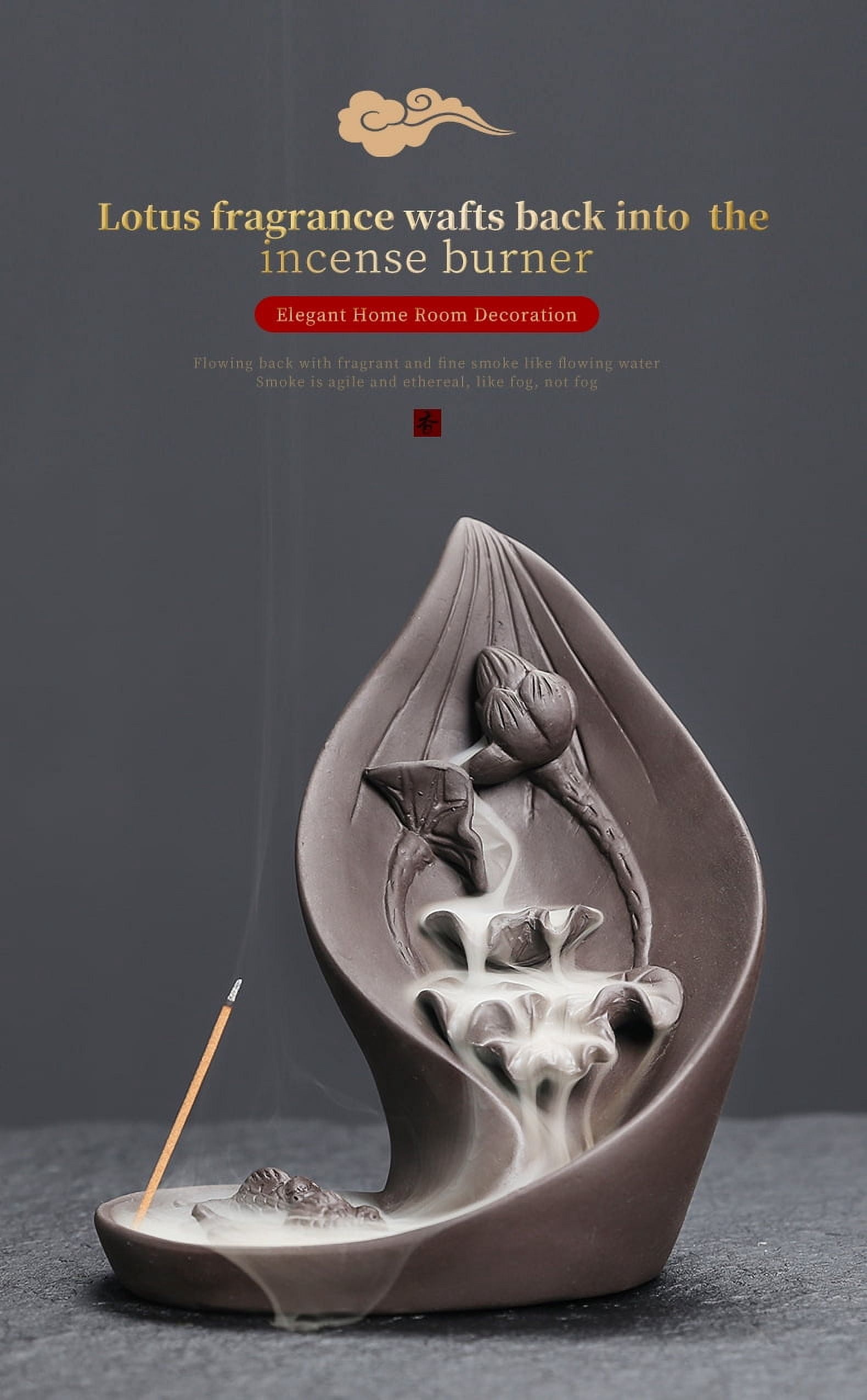 Purple Clay Backflow Incense Holder Creative Lotus Leaf Smoked Aroma Burner Waterfall Incense Burner Home Decoration Craft