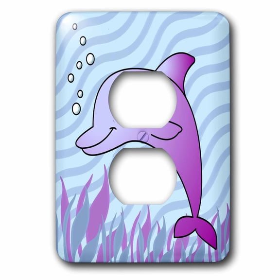 3dRose, Cute Purple Dolphin Blue Ocean, 2 plug outlet cover