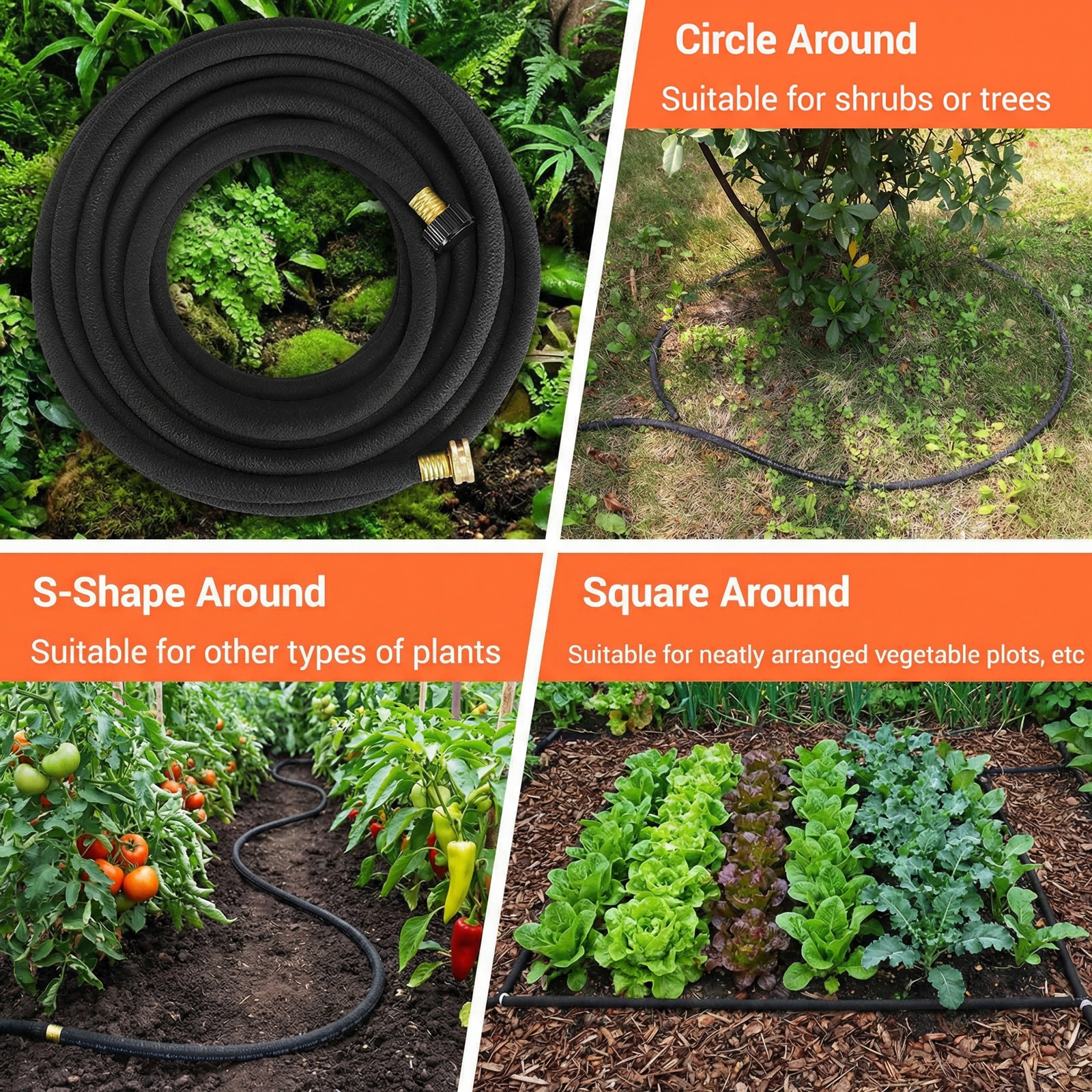LIFERUN Soaker Hose Kit 50 ft 1/2", Rubber, Solid Brass Connectors, Heavy Duty Drip Hose to Save 70% Water, for Garden, Lawn and Yard