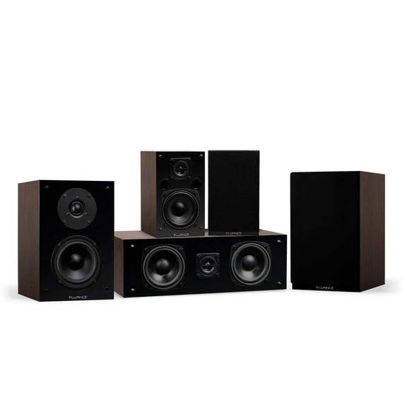 Fluance Elite High Definition Compact Surround Sound Home Theater 5.0 Channel Speaker System including 2-Way Bookshelf, Center Channel and Rear Surround Speakers - Walnut (SX50WC)