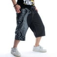 thumbnail image 2 of Ruiatoo Baggy Jeans Shorts for Men Denim Hip Hop Loose Fashion Skateboard Pants with Embroidery Black (033-1,Size 30), 2 of 5