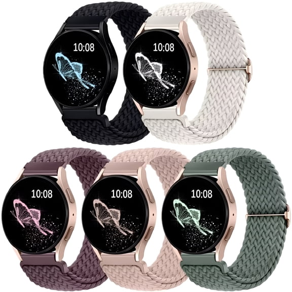DESIGNICE 5 Pack Compatible with Watch Bands for Galaxy Watch 7 6 5 4 40Mm 44Mm/Watch 6 4 Classic Band 43Mm 47Mm/Galaxy Watch 5 Pro Band 45Mm, 20Mm Braided Stretchy Sport Straps Women Men