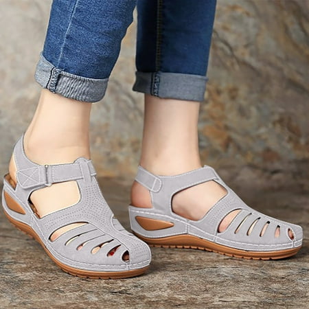 

Egmy Woman Summer Casual Sandals Casual Flat Solid Color Loophole Shoes