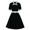 thumbnail image 1 of Soldes d'Été Iumwxz Robes à Col à Revers Manches Courtes pour Femmes Tunique Rétro à Fermeture Éclair Robe à Grand Ourlet avec Ceinture Robe Graphique à Blocs de Couleur Robe d'Invitée de Mariage Robes Amples et Fluides, 1 of 8