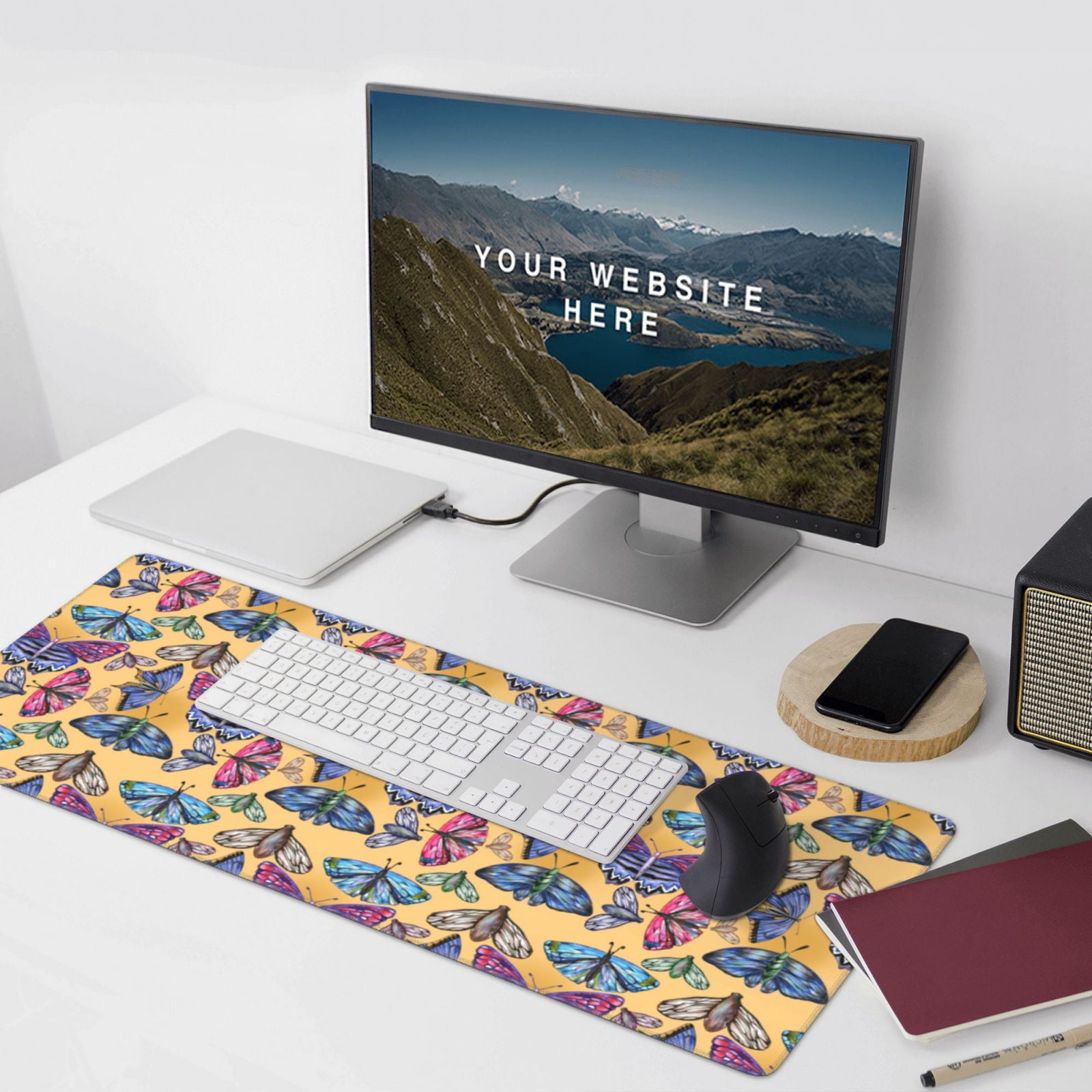 Xecao Butterfly 3 Print Large Mouse Pad, 16x35.5in Mousepad, Professional Non-Slip Rubber Base Big Mouse Pad, Mouse Pad for Gaming & Office Full Desk Mouse Pad