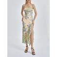 thumbnail image 2 of ZAXARRA Women Wrap Chest Bodycon Dress Floral Print Strapless Ruffles Slit Backless Cocktail Dress Summer Party Club Long Dress, 2 of 7