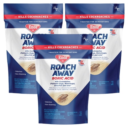 (3 Pack) Enoz Roach Away Boric Acid Powder, Roach Killer, 18 oz Pouch, 3 Ct