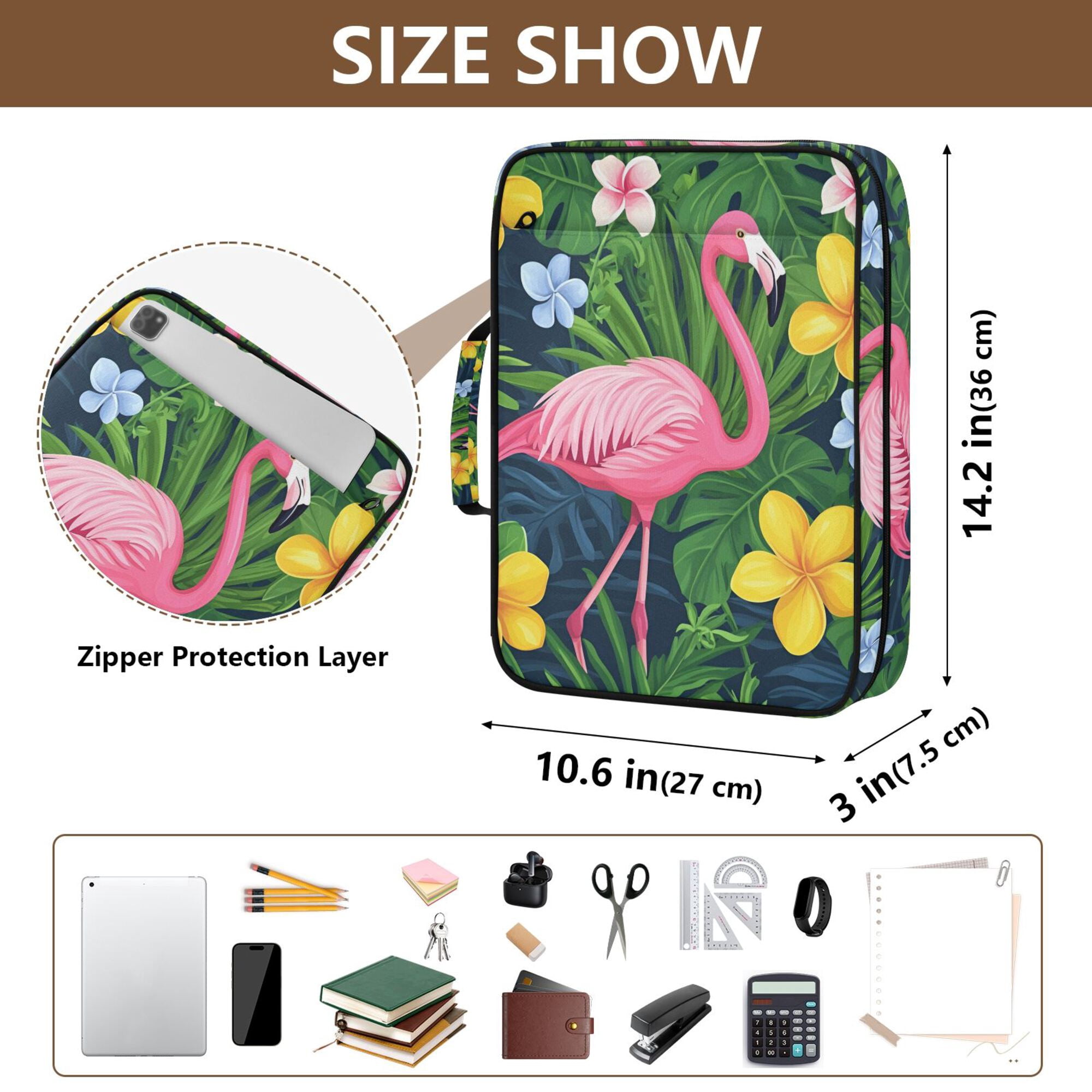 FORMRS Accordion File Folder A4 Size 7-Pocket Expanding Document Organizer Bag with 3 Ring Binder, Pink Flamingo Pattern