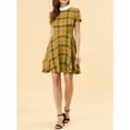 thumbnail image 6 of Allegra K Women's Peter Pan Collar Puff Sleeves Above Knee Plaid Grid Dress, 6 of 7