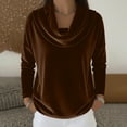 thumbnail image 7 of ClodeEU Women's Velvet Stacked Collar T-shirt , Loose Sleeve Business Dressy Blouse Shirt Top Brown,Womens Plus M, 7 of 7