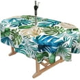 thumbnail image 2 of Tropical Leaves Outdoor Tablecloth with Umbrella Hole for Oval Table, Waterproof Green Leaf Patio Table Cloth with Zipper - 60 x 120 inches, 2 of 6