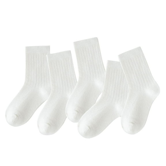 ktowifly 5 Pairs Children's Crew Socks Ribbed Mid Tube Solid Color Sports Athletic Fall Winter Warm Sock