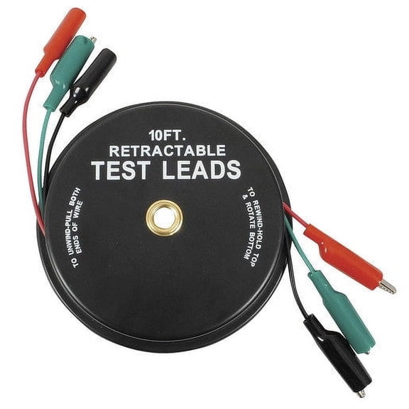 3 Wire 10 Feet Retractable Test Probe Leads 18 Gauge Alligator Clips in Reel