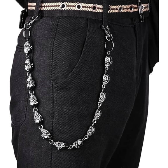 Skull Wallet Chain for Men Punk Gothic Pants Chain Silver Metal Heavy Duty Jeans Chain with Lobster Clasps Biker Jewelry