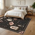 thumbnail image 3 of ODIKA 6'x9' Washable Area Rug Non-Slip, Easy Care, Black Beige Enchanted Nighttime Whimsical Motifs Intricate Owl, Skull, and Floral for Family Room, Living Room, Master Bedroom, 3 of 7