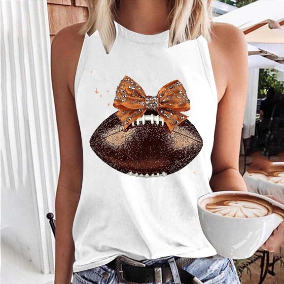 Uootdi Womens Casual Tank Tops Blouses Bow Print Graphic Halter Neck Soft Summer Everyday Crop Tops Gift