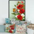 thumbnail image 2 of Designart 'Red Poppies and White Anemones With Yellow Bird' Traditional Framed Canvas Wall Art Print, 2 of 5