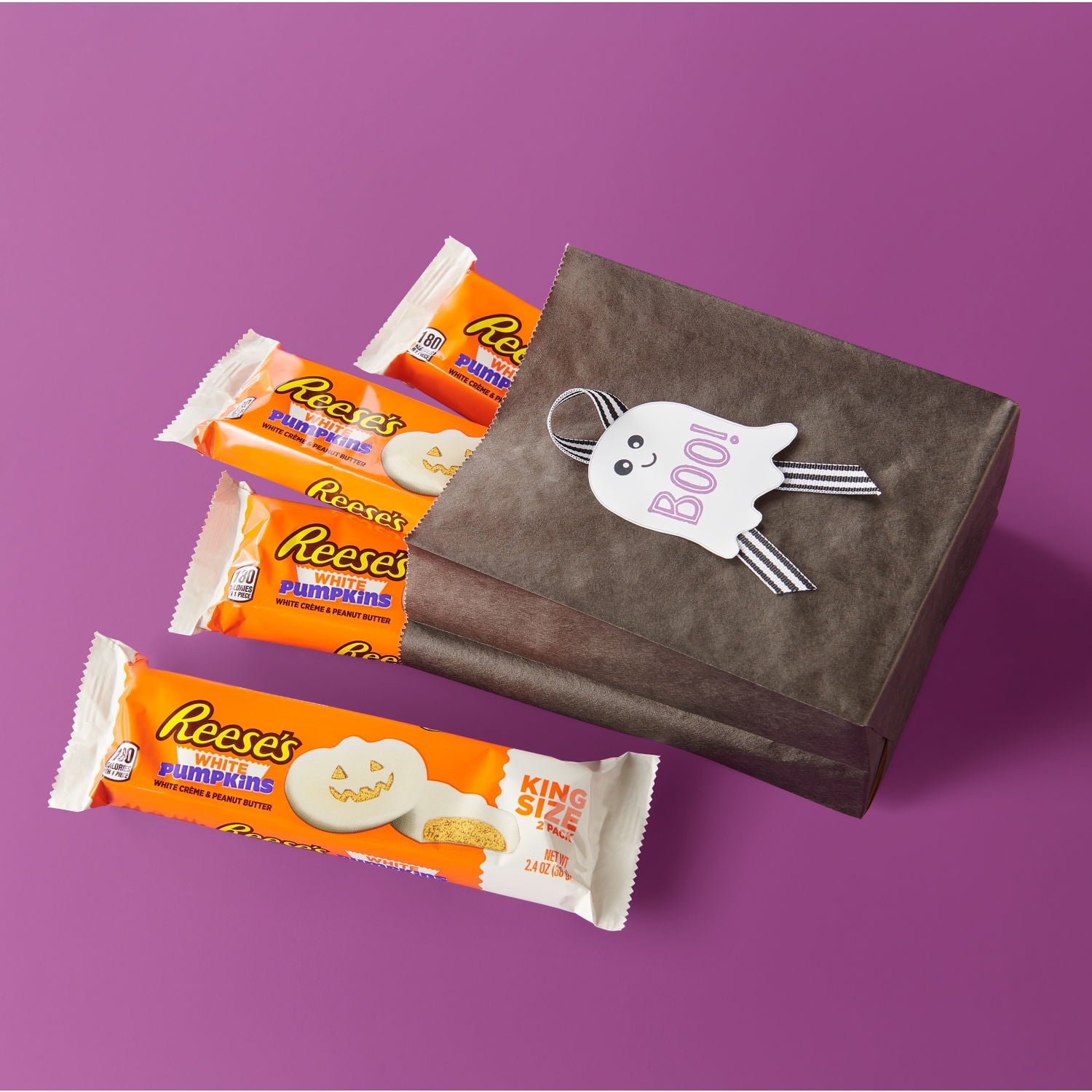 (4 pack) Reese's White Creme King Size Peanut Butter Pumpkins, Halloween Candy Pack, 2.4 oz