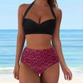 thumbnail image 2 of MKLEKYY Bikini Mujer Traje De Baño Women High Waisted Bikini Sexy Push Up Two Piece Swimsuits Vintage Swimsuit Two Piece Retro Ruched High Waist Print Bikini Set 1019, 2 of 6