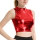 thumbnail image 2 of Pantalones de Cuero de Cintura Alta para las Mujeres con Textura Patente Brillante, Top de Club Nocturno de las Mujeres, Tops sin Mangas de Cuello Alto para las Mujeres en Estilo Metálico, 2 of 8
