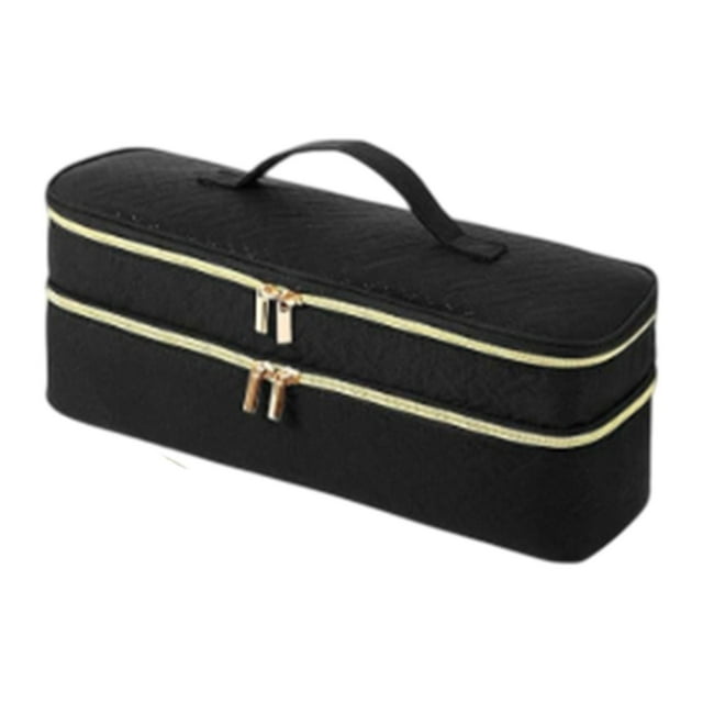Estuche de almacenamiento para secador de pelo, bolsa organizadora de viaje de doble capa, gran capacidad para maquillaje. Negro