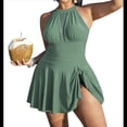 thumbnail image 3 of Traje de Baño de Talla Grande con Control de Abdomen, Estilo Vintage, Clásico, Transpirable, para Mujer. Verde XL, 3 of 10