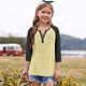 thumbnail image 3 of Cowsor Girl's Casual 3/4 Sleeve T Shirts Button V Neck Tunic Blouses Color Block Basic Tee Tops Loose Fit Summer Shirt, 3 of 6