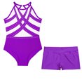 thumbnail image 6 of TSSOE Kids Girls Gymnastics Ballet Dance Leotard Rhinestones Sleeveless Unitard Bodysuit with Shorts Purple 14, 6 of 7