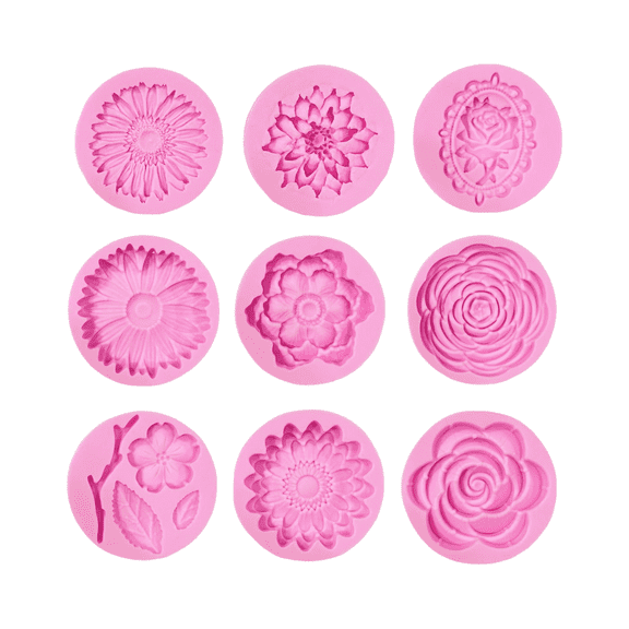 9-Piece Flower Silicone Molds Fondant Molds for Baking, Chocolate, Cookie Decor, Candy, Soap Making