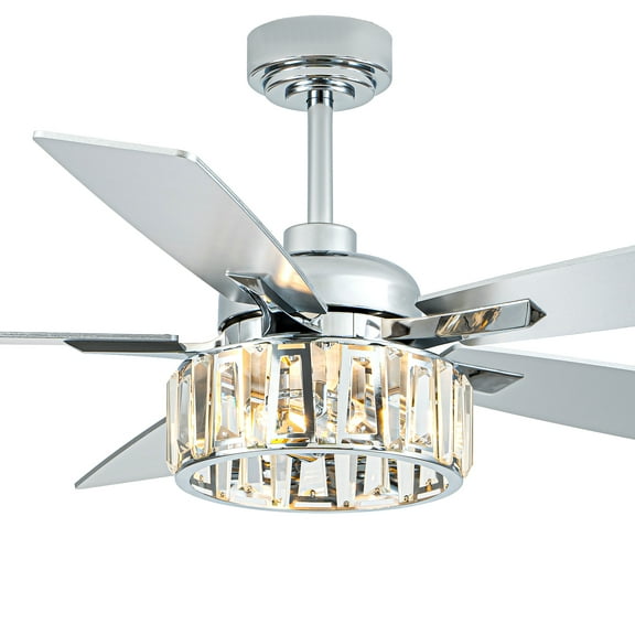 Bella Depot 52" Modern Silver Crystal Ceiling Fan 6-Speed Reversible with Light and Remote Control