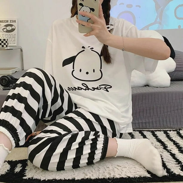 Sanrio-Pijama de Hello Kitty para mujer, ropa de dormir informal de dos piezas, pantalones finos de manga corta de verano, Cinnamoroll My Melody