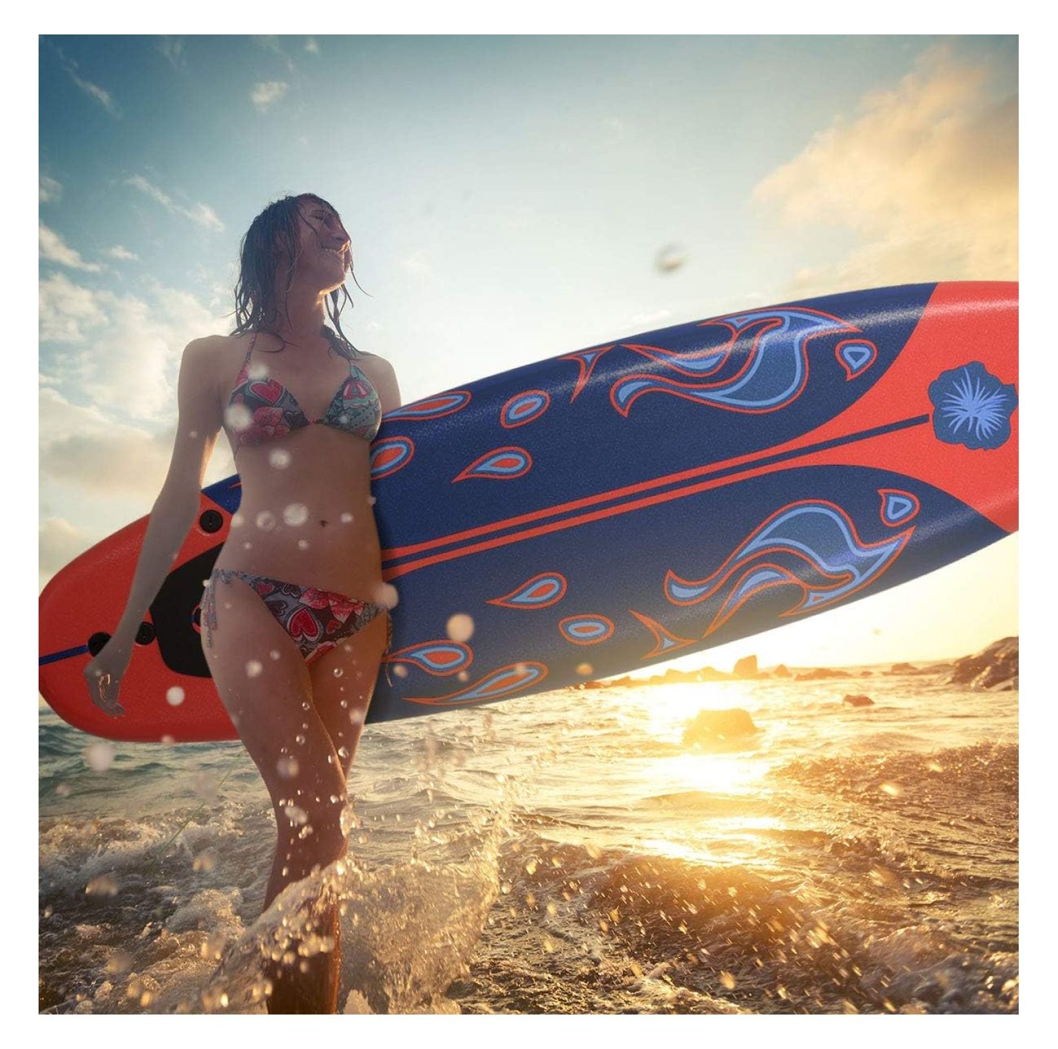 Surfboard, 6FT Stand Up Paddle Board with Removable Fins & Safety Leash, Lightweight Non-Slip Paddle Board for Teenagers, Adult, Beginners
