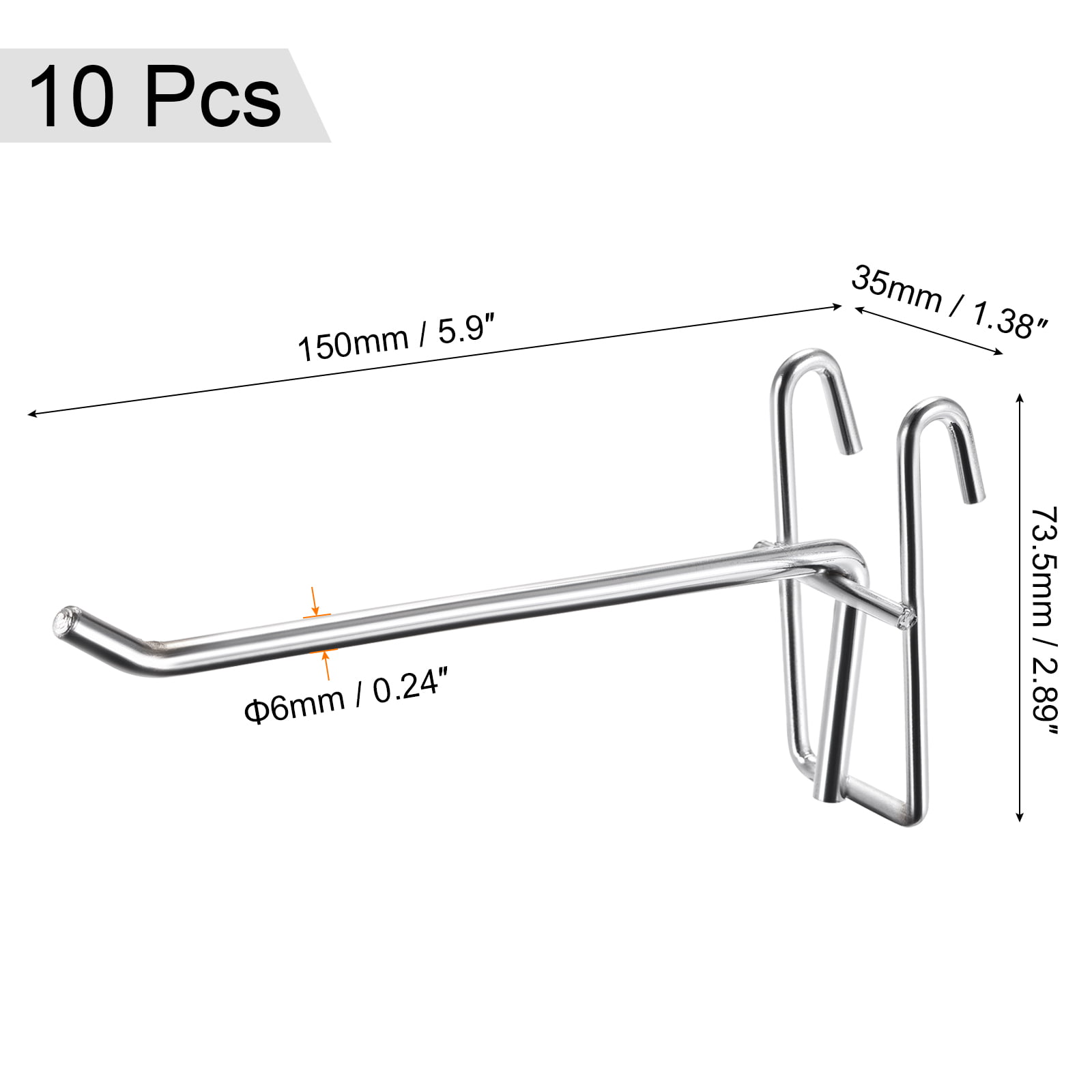 10Pcs Stainless Steel Wall Display Hooks for Coat Shop Slatwall Panel 10 150MM 