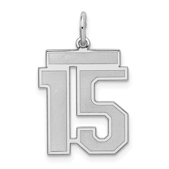 FB Jewels Sterling Silver Rhodium-plated Medium Satin Number 15 Charm