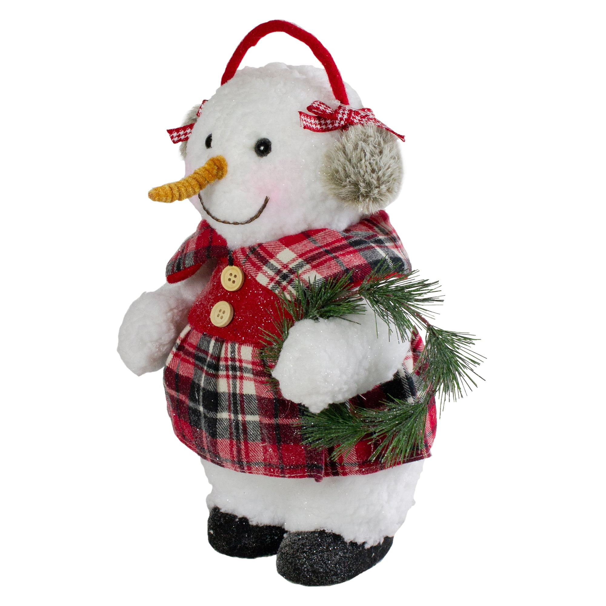 Northlight Plush Girl Snowman with Ear Muffs and Wreath Christmas Figure - 12"
