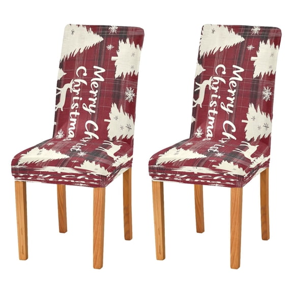 BZSMCE Chairs Slipcovers Dining Chair Covers Christmas Dark Red Plaid Print with Reindeer Creative Pattern