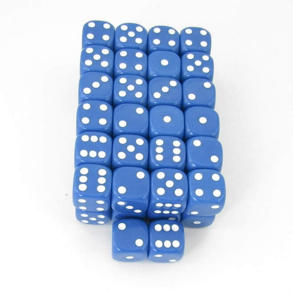 Blue Opaque Dice with White Pips D6 16mm (5/8in) Pack of 50 Wondertrail