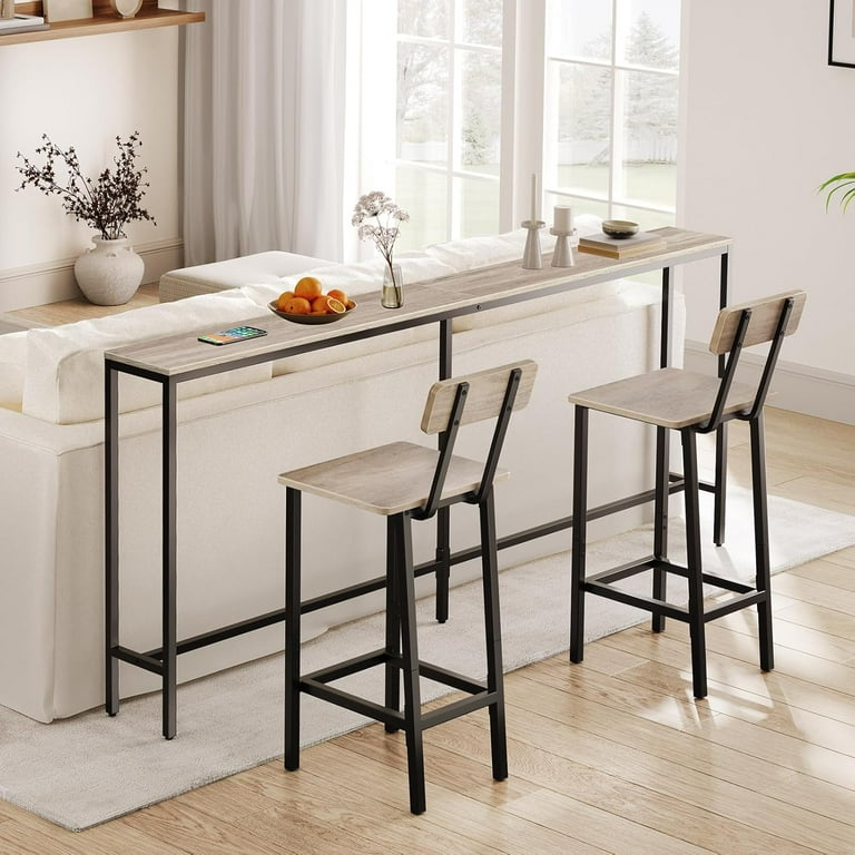 Bar Stools, Set of Bar Chairs with Backrest, Kitchen Bar Stools