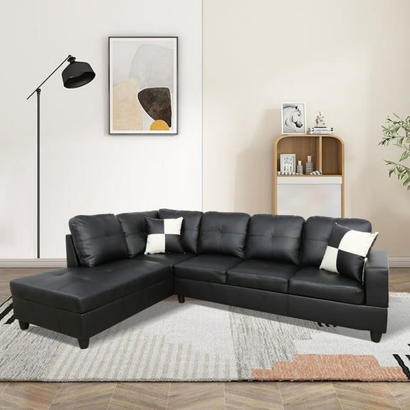 NeoKo Sectional Couch for Living Room Furniture Sets, Modern Faux Leather L Shape sectional Sofa 2 Piece for Apartment, Office, Bedrooms, Black