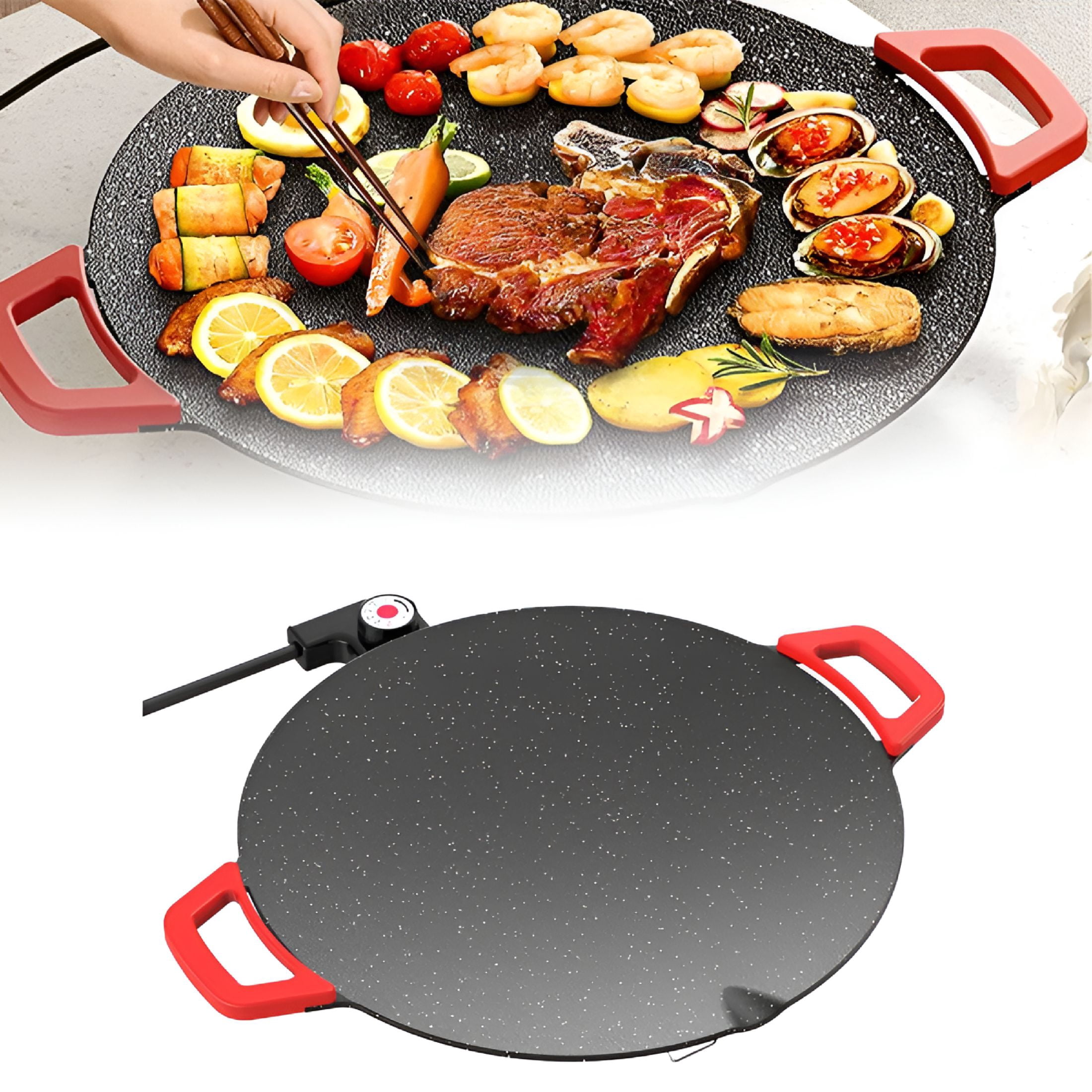 HIBIBUD Korean Household Electric Baking Pan Roast Round Plug Electric Baking Pan Meat Pan Barbecue Oven Non Stick Stone Frying Pan 1350W And 220V