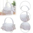 thumbnail image 2 of Wedding Flower Girl Basket, White Lace Satin Flower Baskets, Elegant Bridal Ceremony Baskets with Bow, Small Tote for Petal, Candy, Gift, Wedding Party, Engagement, Anniversary Decoration, 2 of 6